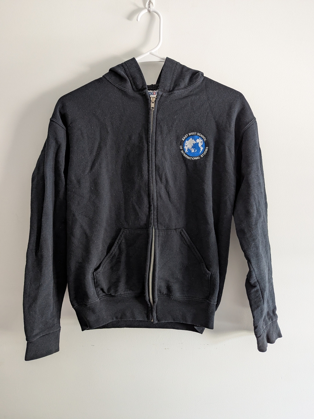 Kids Black Zip-Up Hoodie Jacket with School Logo